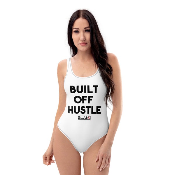 Blakk Apparel women’s sexy bathing suit with built off hustle in black letters shapewear swimsuit