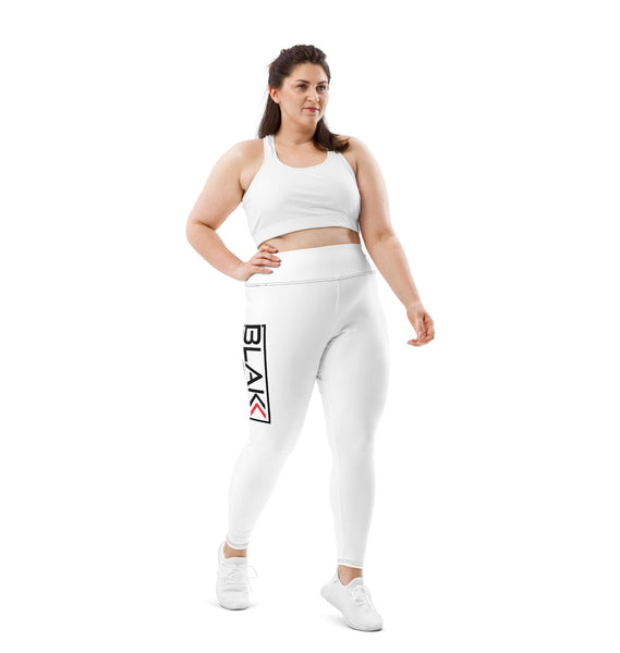 Women’s/ Girls Blakk Apparel white gym leggings/ tights with Blakk logo design on the thigh plus size clothing Plus size leggings, plus size