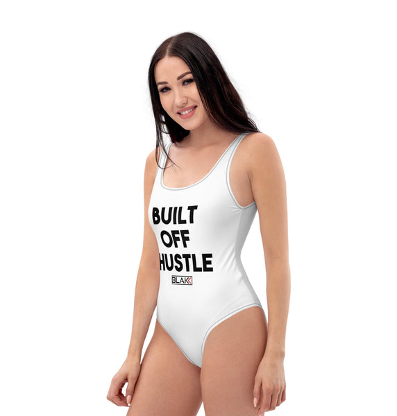 Blakk Apparel women’s sexy bathing suit with built off hustle in black letters shapewear swimsuit