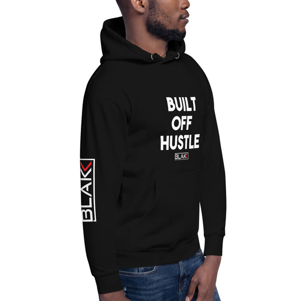 Blakk Apparel Built off Hustle Hustle- hoodie featuring a bold design and comfortable fit, empowering you to conquer your goals with confidence.