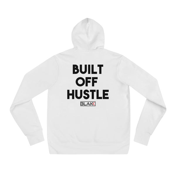 Blakk Apparel OG Blakk Logo hoodie in white with black lettering, featuring a bold design and comfortable fit, empowering you to conquer your goals with confidence.