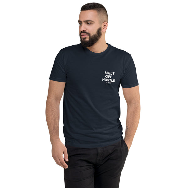 Blakk Apparel Built off Hustle Hustle- navy t-shirt featuring a bold design and comfortable fit, empowering you to conquer your goals with confidence.