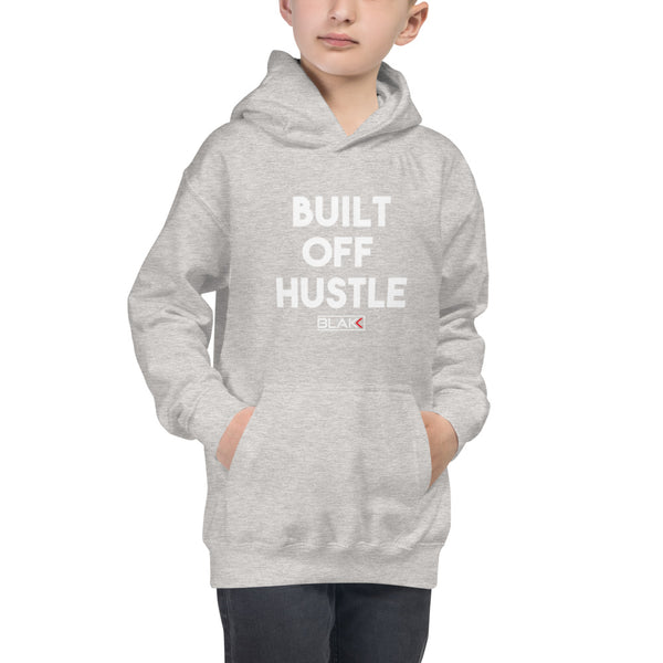 Blakk Apparel kid’s hoodie with Built off hustle logo on chest