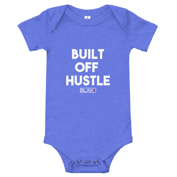 Blakk Apparel baby’s soft snap onesie with Built off hustle logo on chest mommy/daddy and me clothing