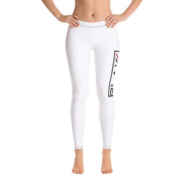 Women’s/ Girls Blakk Apparel white gym leggings/ tights with Blakk logo design on the thigh #missbadyellow