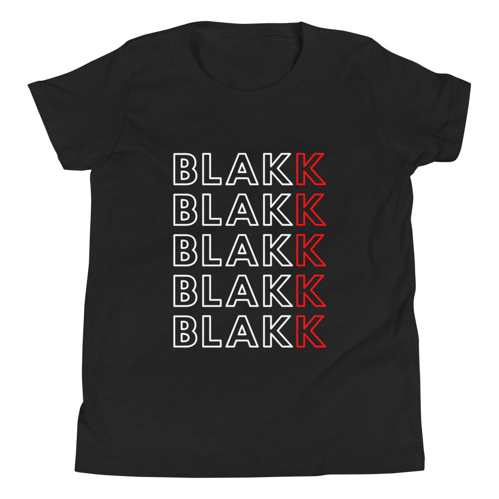 Blakk Apparel OG Blakk Logo kids tshirt featuring a bold multi Blakk design and comfortable fit, empowering you to conquer your goals with confidence.