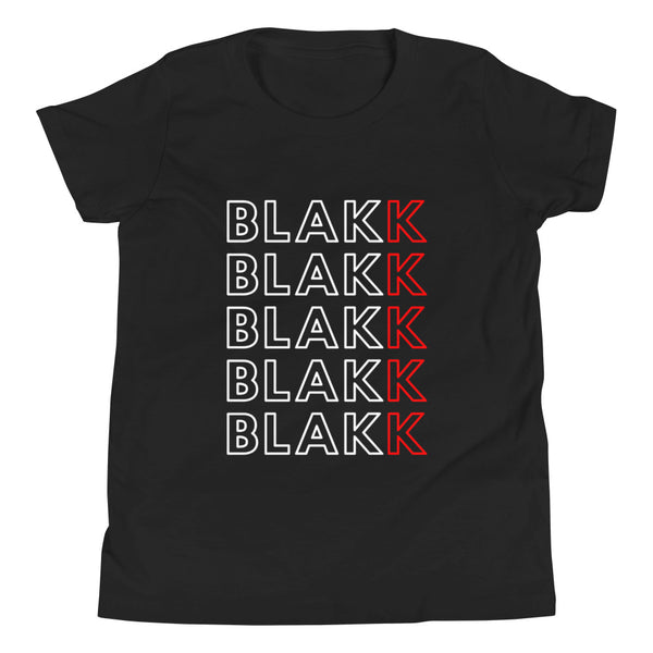 Blakk Apparel OG Blakk Logo kids tshirt featuring a bold multi Blakk design and comfortable fit, empowering you to conquer your goals with confidence.