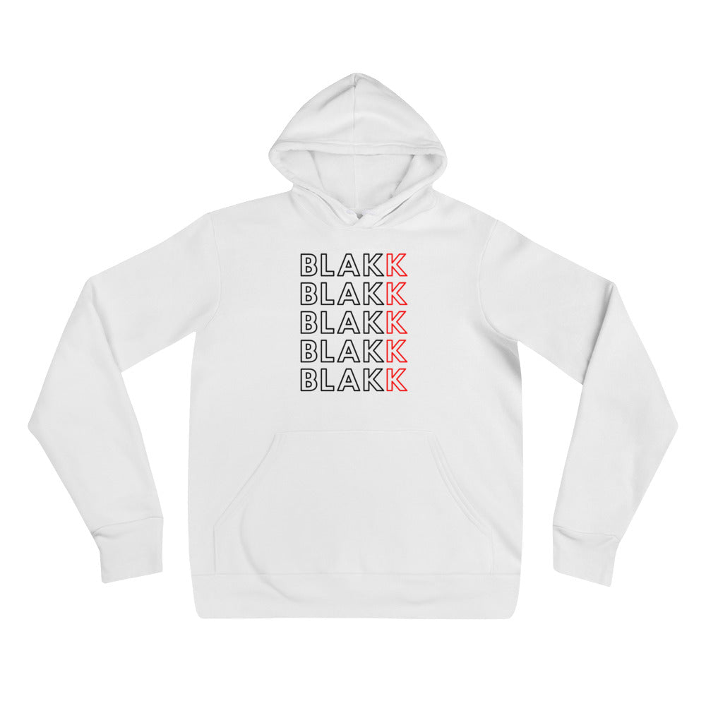 Blakk Apparel Multi Blakk Logo t-shirt in white with black lettering, featuring a bold design and comfortable fit, empowering you to conquer your goals with confidence.