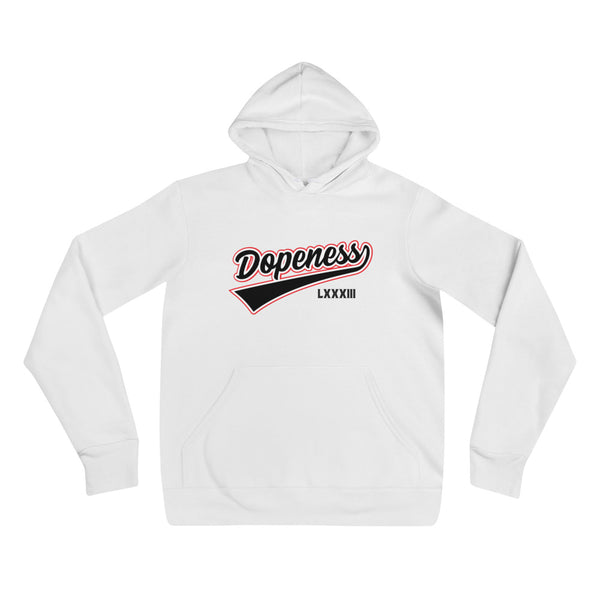 Blakk Apparel Dopeness hoodie in white with black lettering, featuring a bold design and comfortable fit, empowering you to conquer your goals with confidence.