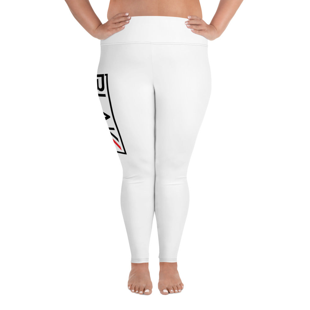 Women’s/ Girls Blakk Apparel white gym leggings/ tights with Blakk logo design on the thigh plus size clothing