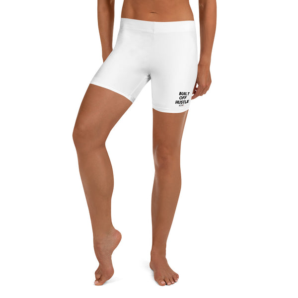 Blakk Apparel sexy shape wear  yoga shorts for women with 'Built Off Hustle' logo - White shapewear shorts featuring the phrase 'Built Off Hustle' in stylish white lettering, embodying the brand's ethos of hard work, determination, and success.