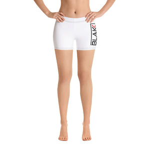 Women’s/ Girls Blakk Apparel white gym shorts/ biker shorts/ tights/ with Blakk logo  design on the thigh