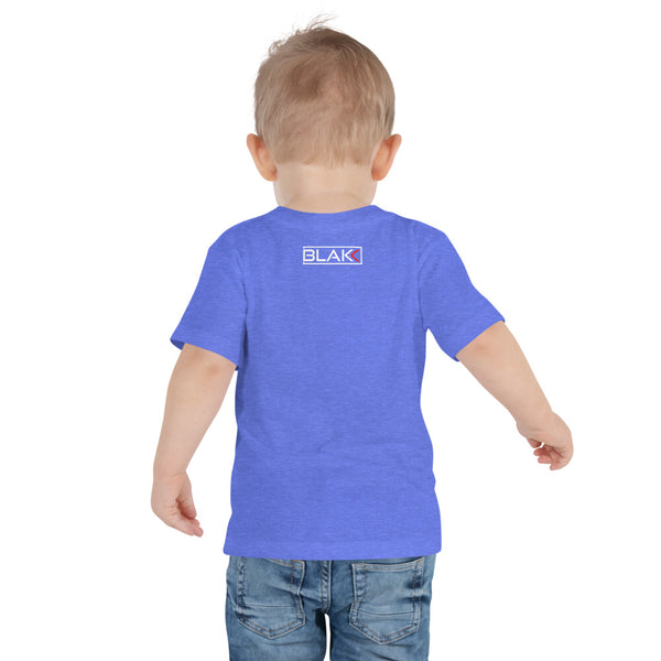 Blakk Apparel unisex toddler soft cotton t-shirt with Built off hustle logo on chest and Blakk logo in white lettering on the back mommy/daddy and me clothing