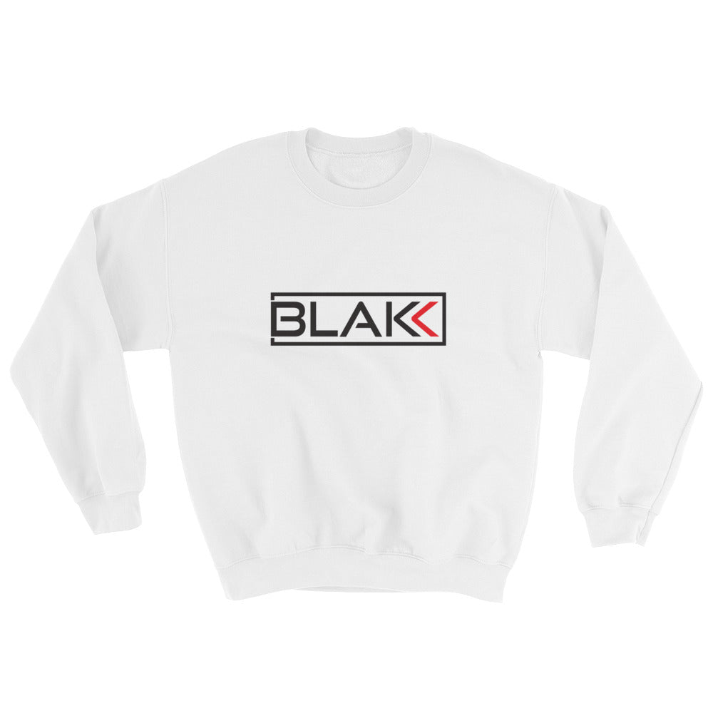 Unisex Blakk Apparel white sweatshirt with Blakk logo design on the chest