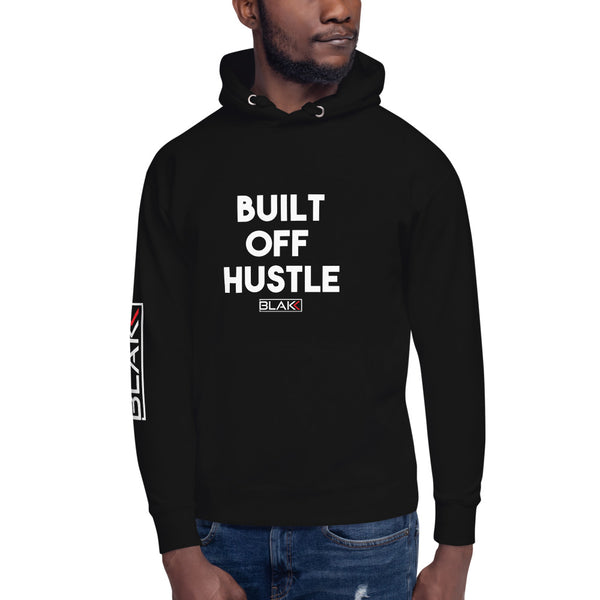 Blakk Apparel Built off Hustle Hustle- hoodie featuring a bold design and comfortable fit, empowering you to conquer your goals with confidence.