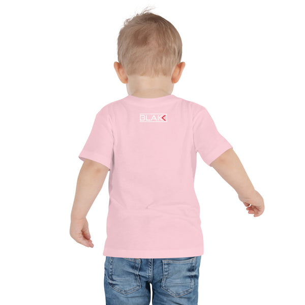 Blakk Apparel unisex toddler soft cotton t-shirt with Built off hustle logo on chest and Blakk logo in white lettering on the back mommy/daddy and me clothing