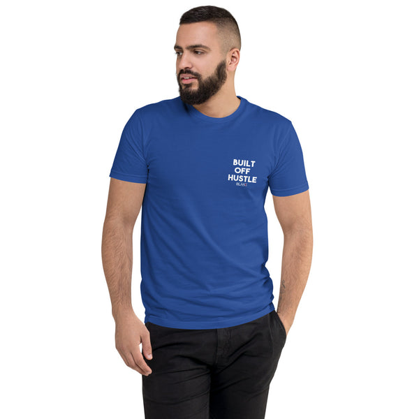 Blakk Apparel Built off Hustle Hustle- royal blue t-shirt featuring a bold design and comfortable fit, empowering you to conquer your goals with confidence.