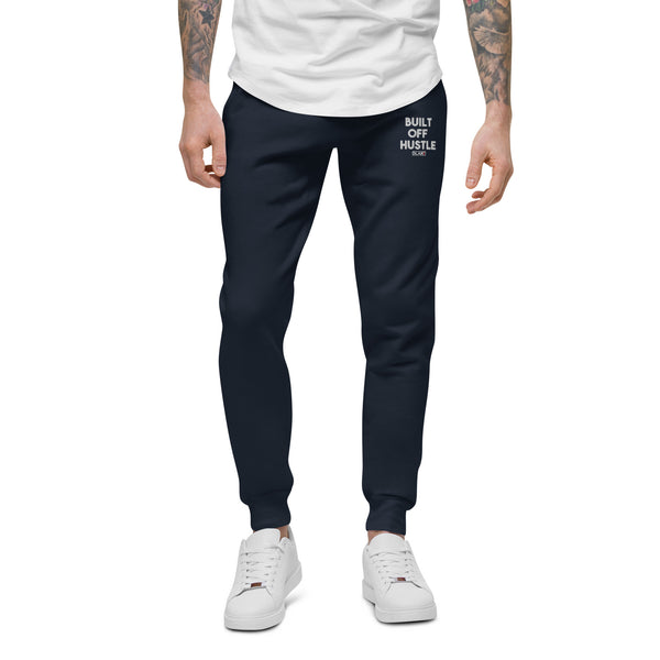 Blakk Apparel Built Off Hustle logo joggers white lettering, featuring a bold design and comfortable fit, empowering you to conquer your goals with confidence.