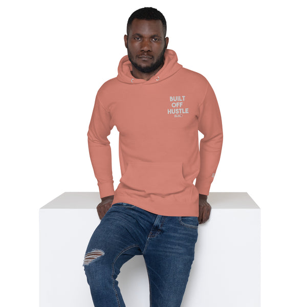 Blakk Apparel Built Off Hustle logo hoodie white lettering, featuring a bold design and comfortable fit, empowering you to conquer your goals with confidence.