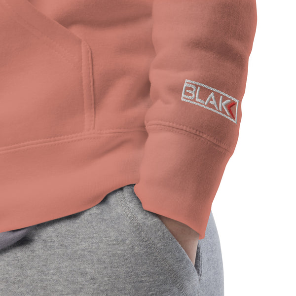 Blakk Apparel Built Off Hustle logo hoodie white lettering, featuring a bold design and comfortable fit, empowering you to conquer your goals with confidence.