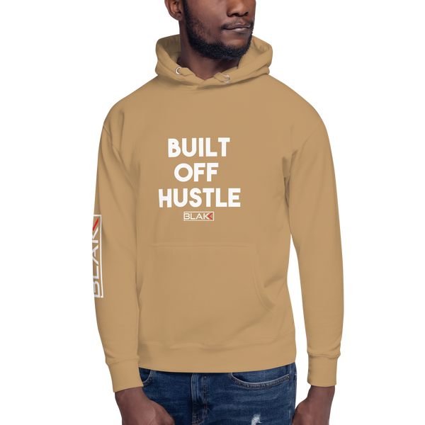 Blakk Apparel Built off Hustle Hustle- hoodie featuring a bold design and comfortable fit, empowering you to conquer your goals with confidence.