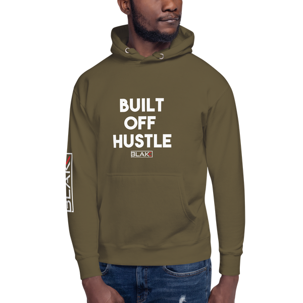 Blakk Apparel Built off Hustle Hustle- hoodie featuring a bold design and comfortable fit, empowering you to conquer your goals with confidence.